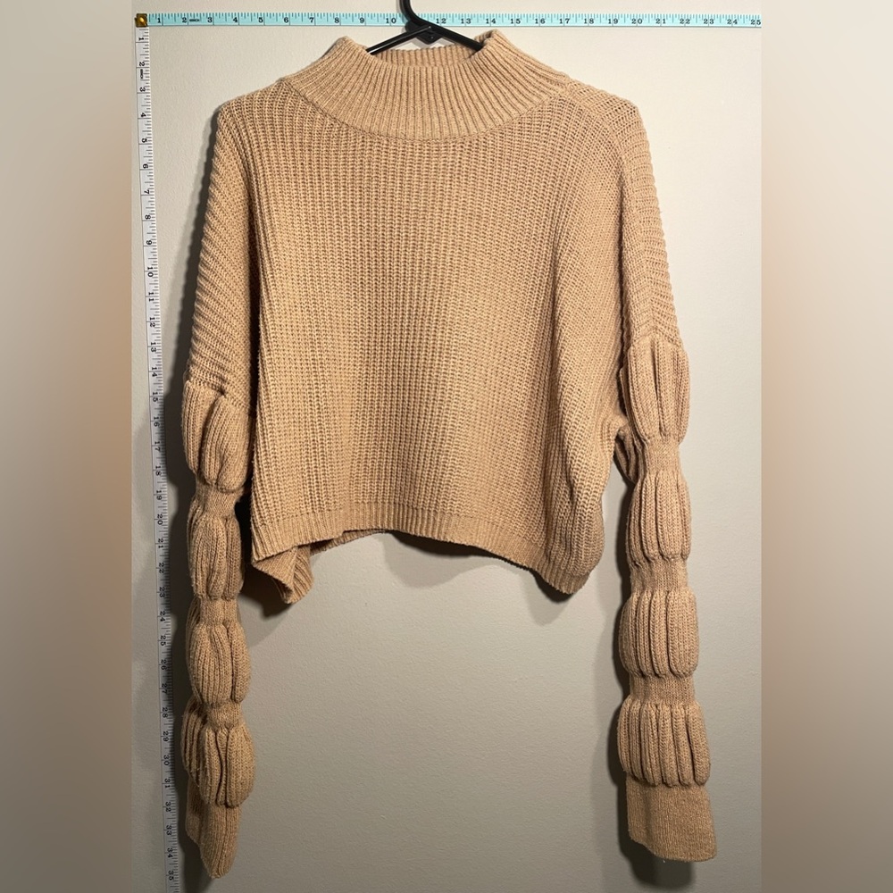 HYFVE Cropped Bubble Sleeve Knit Sweater for Women